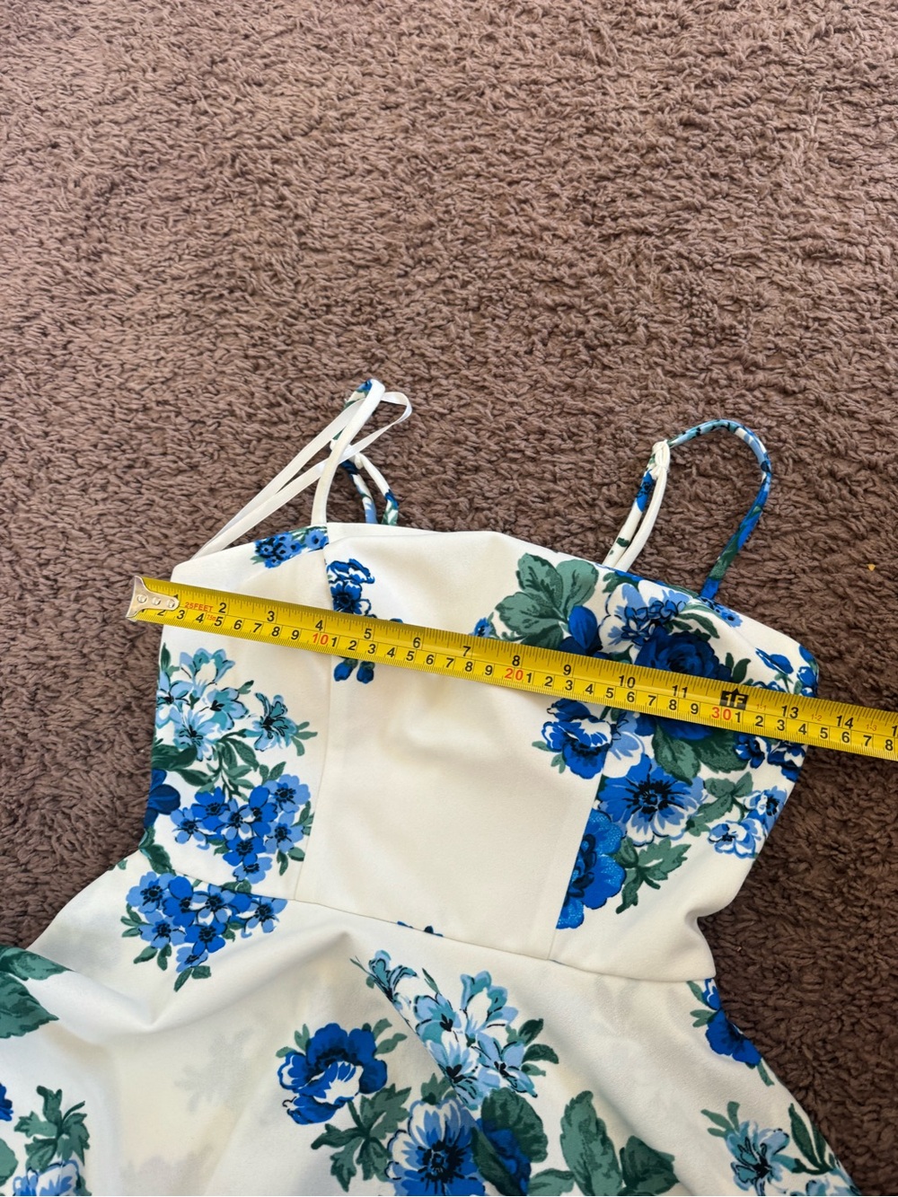 B. Darlin Blue White Floral Fit Flare Dress Peplum Mini Tiered 1 / 2 - Picture 10 of 11
